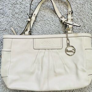 Coach Cream Shoulder Bag with Pleated Detailing